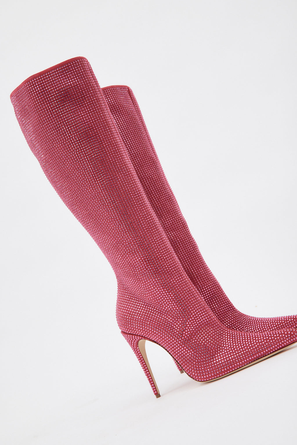 Tall Pointed Toe Pink Diamante Crystal Boots