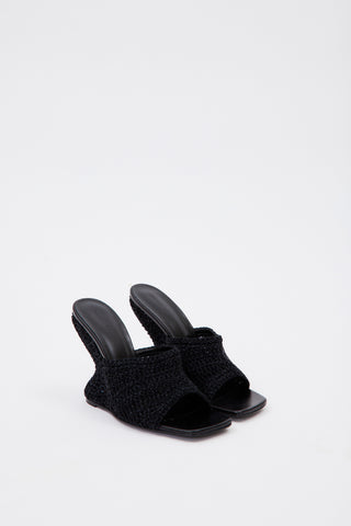 Black Crochet Mule Wedge