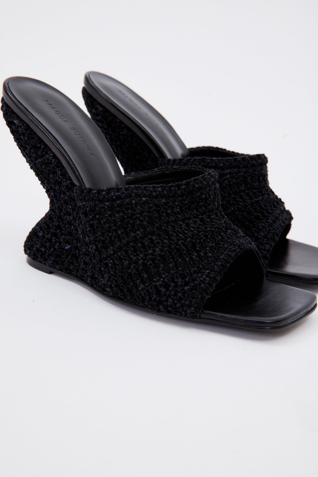 Black Crochet Mule Wedge