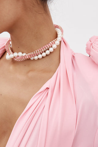 Pink Crystal and Pearl Twist Necklace