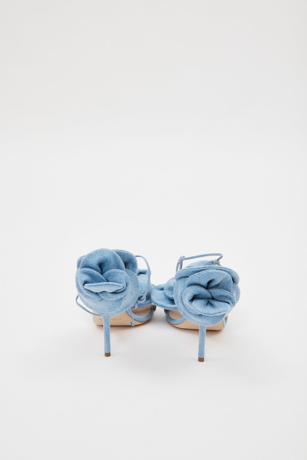 Double Flower Blue Denim Heel Sandals