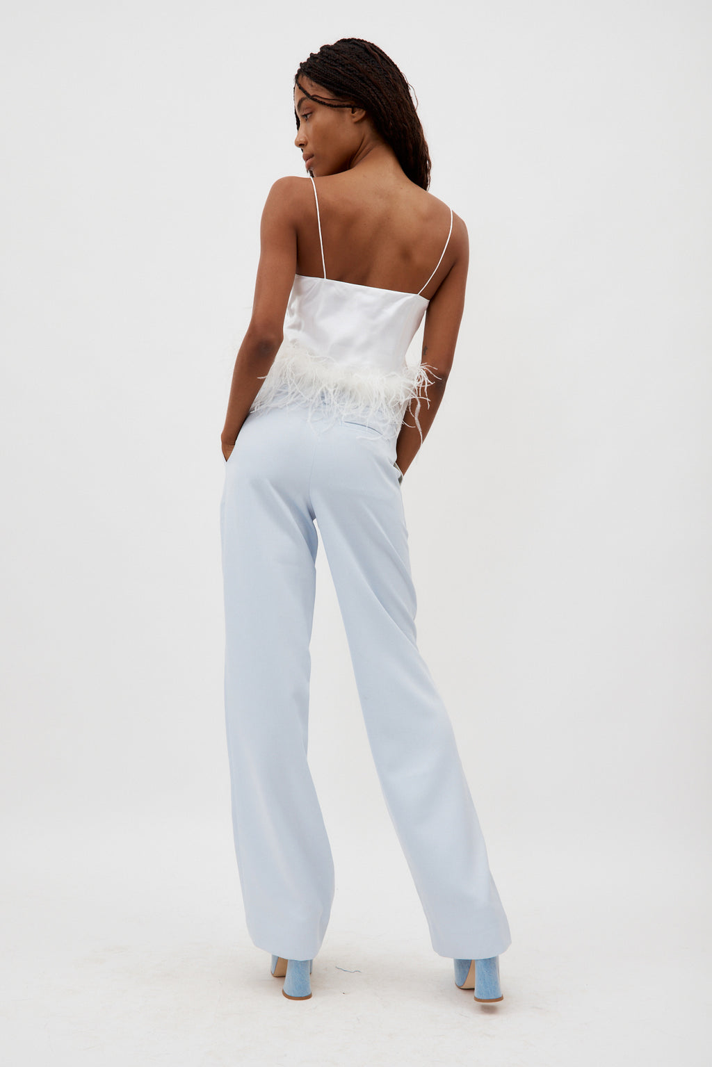 Bias White Camisole with Ostrich Feathers