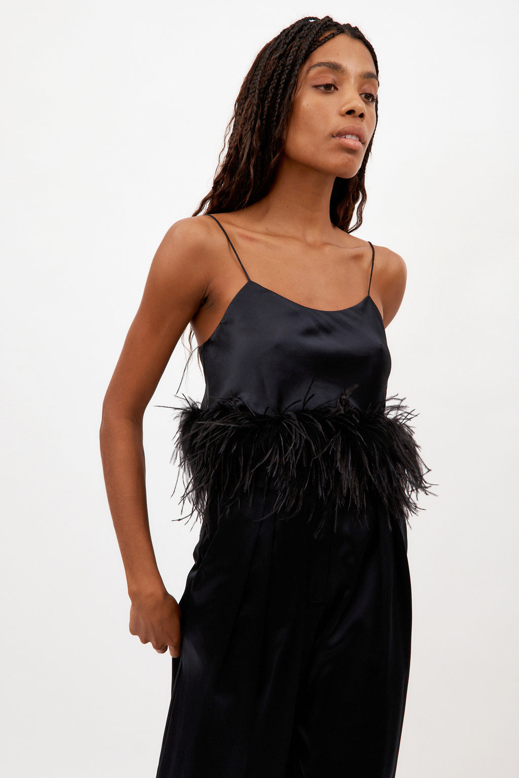 Mini Black Camisole with Ostrich Feathers