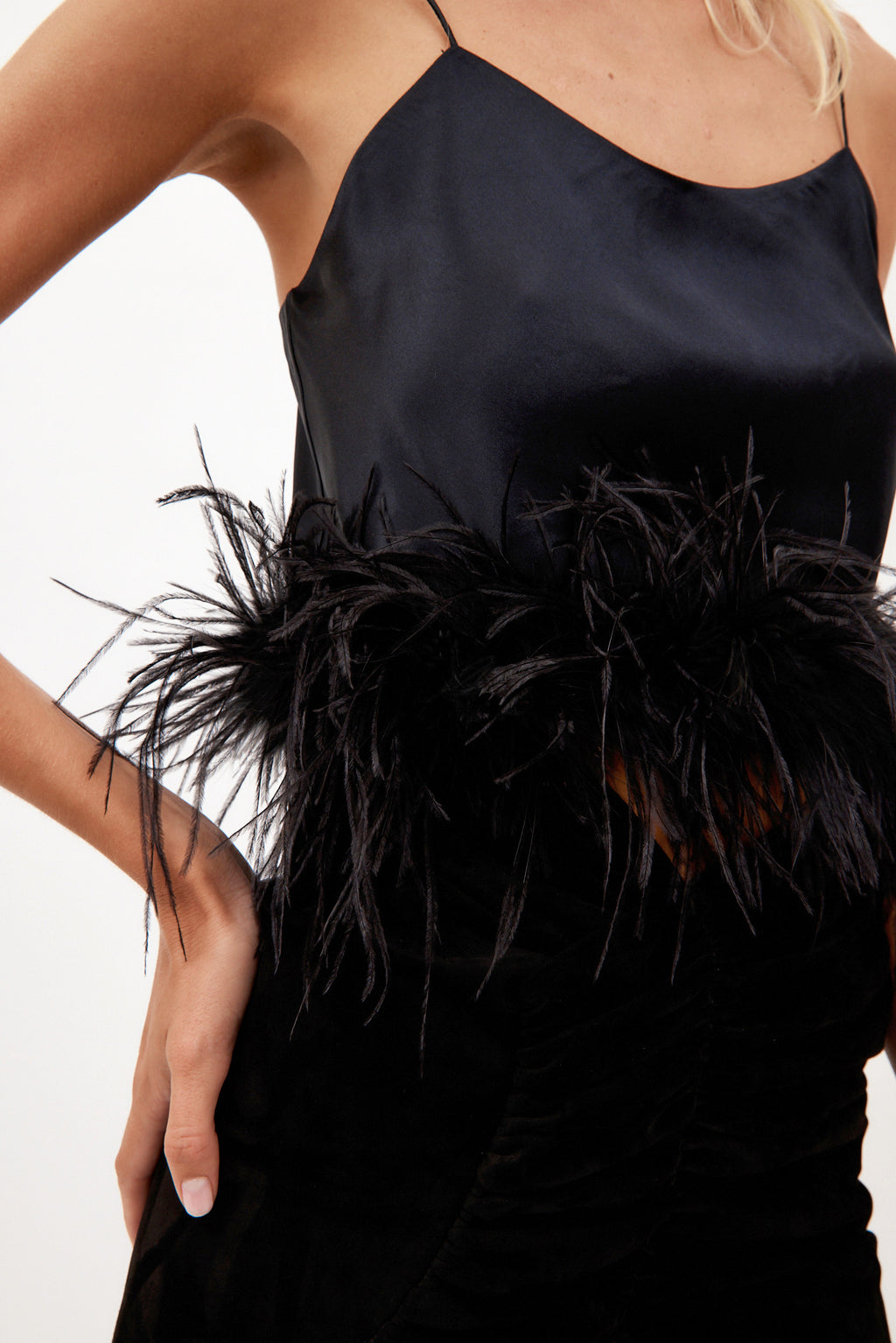 Bias Black Camisole with Ostrich Feathers