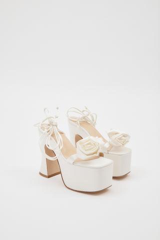 Platform Ivory Satin Flower Sandals
