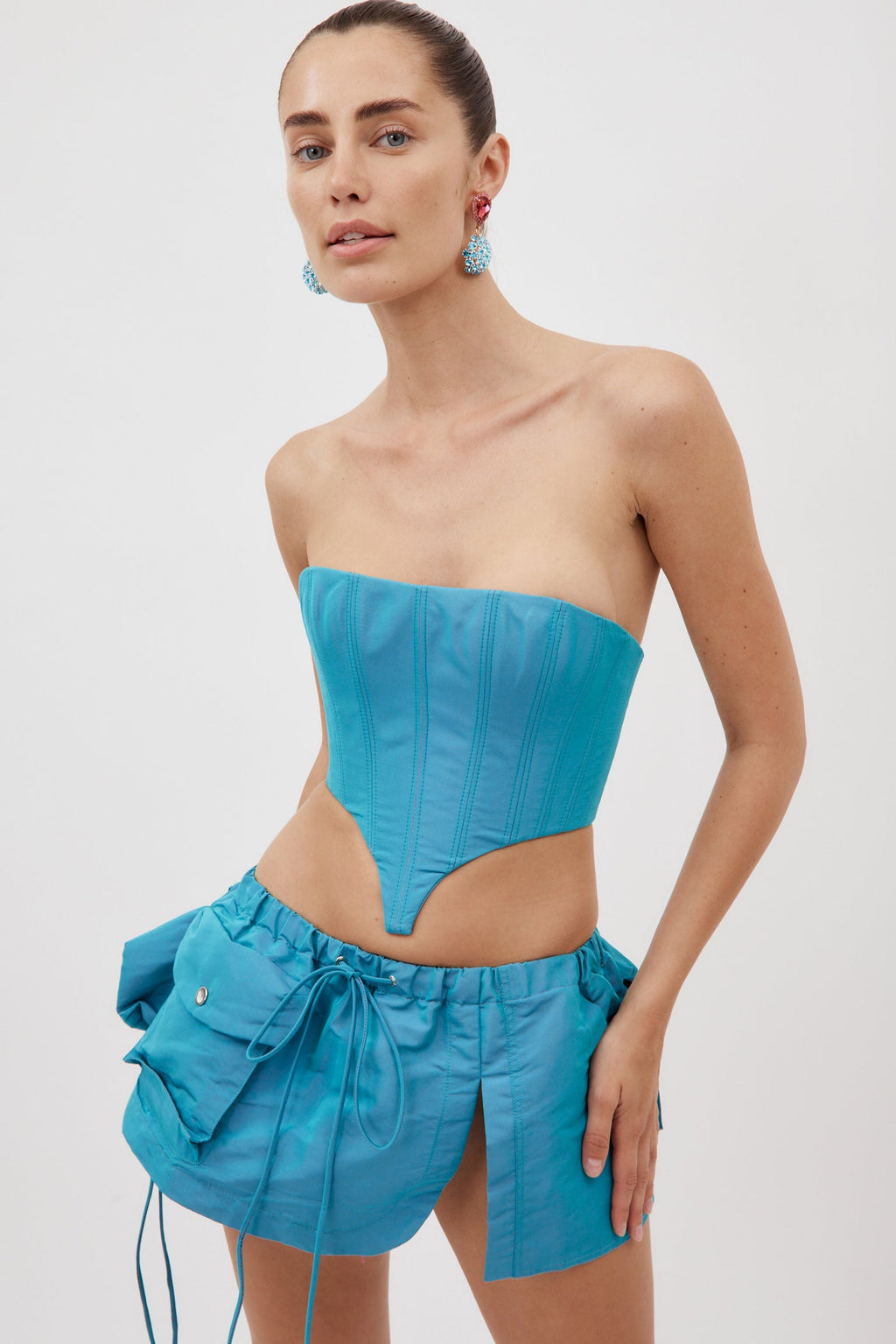 Aqua Mini Skirt with Slit