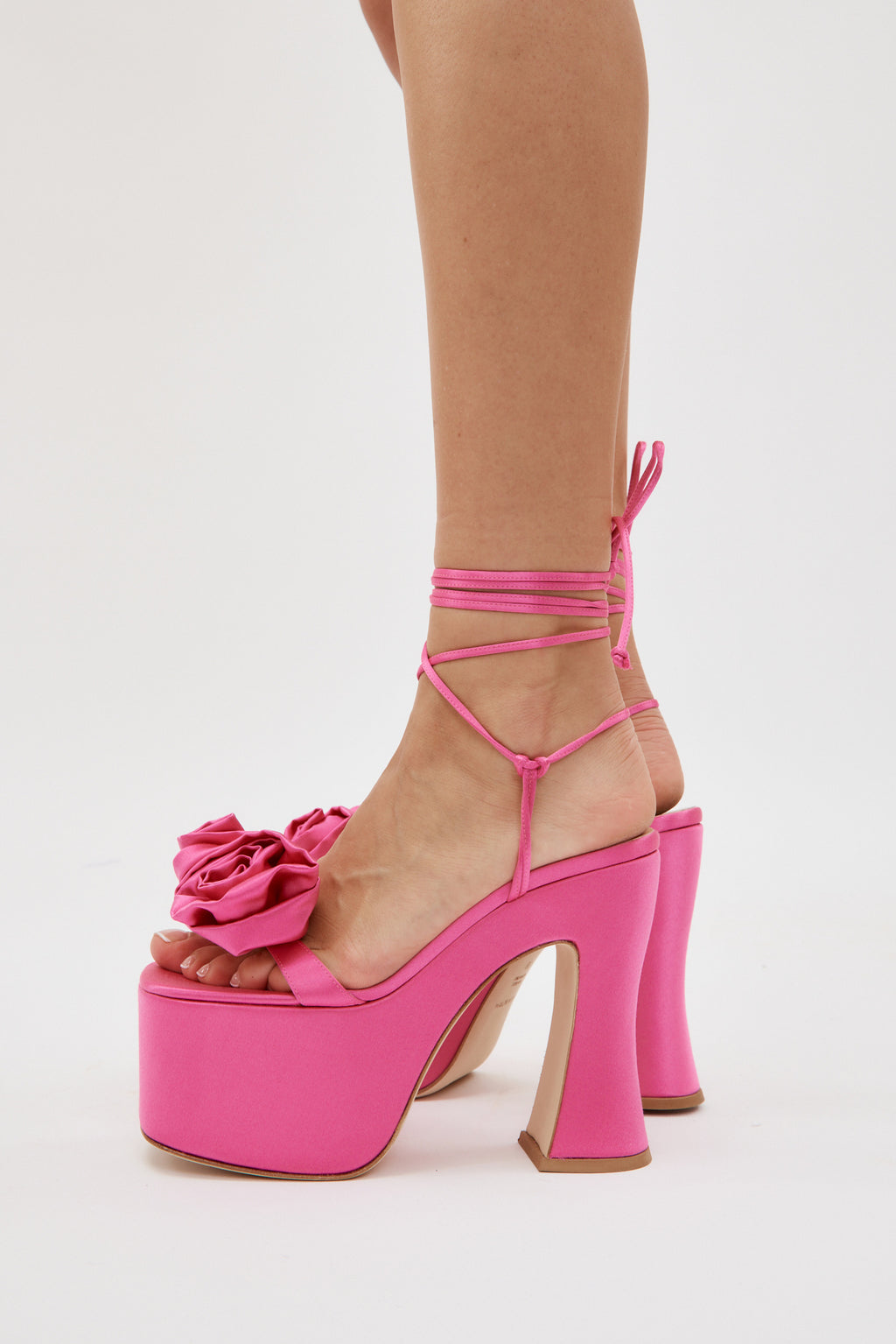 Platform Pink Satin Flower Sandals