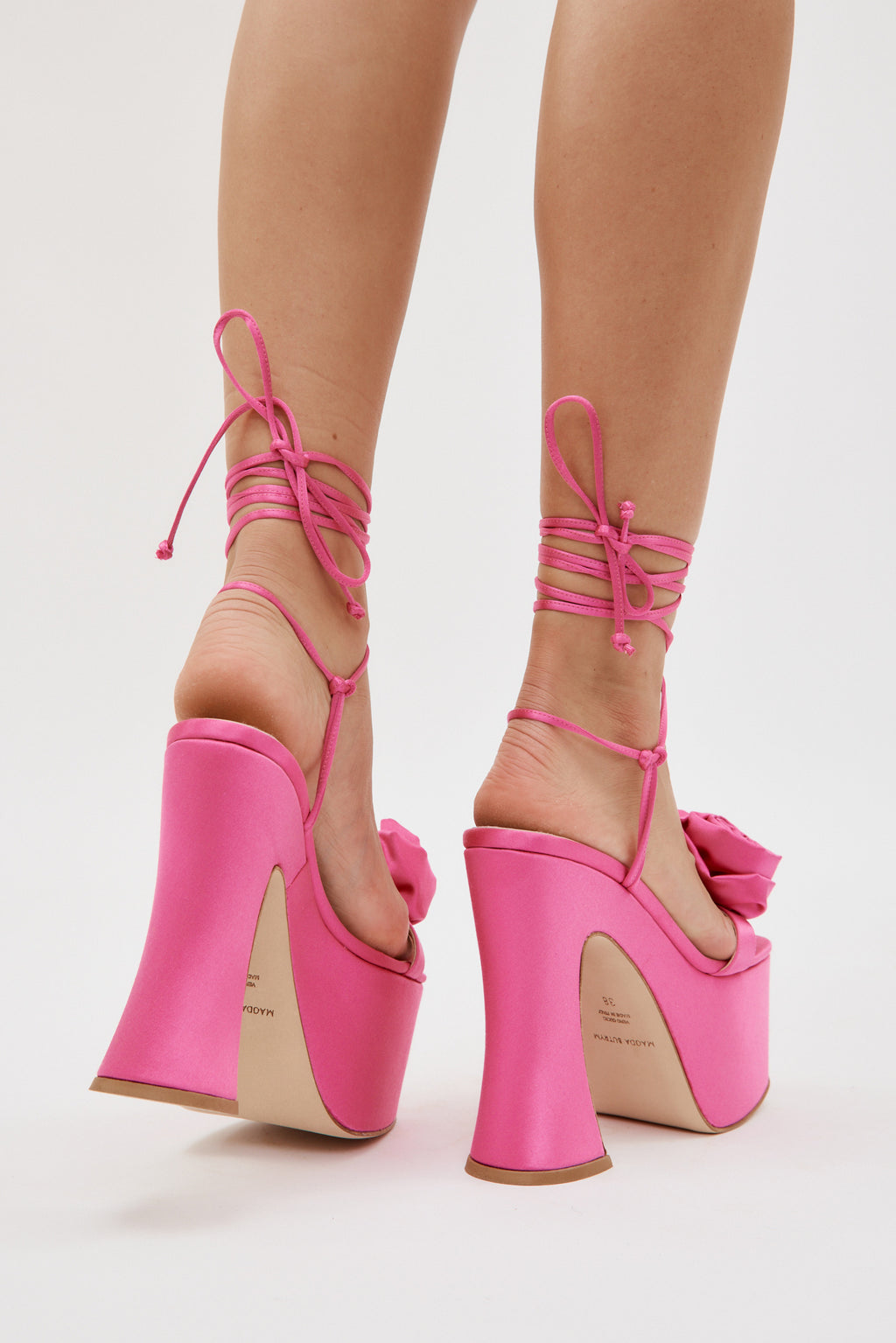 Platform Pink Satin Flower Sandals