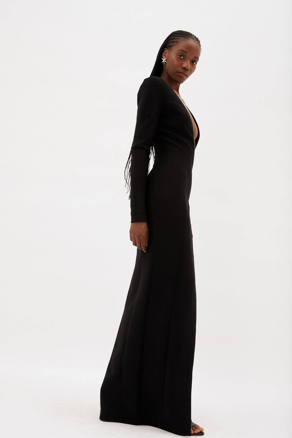 Asymmetric Black V Neck Long Sleeve Maxi Dress - Désordre Boutique