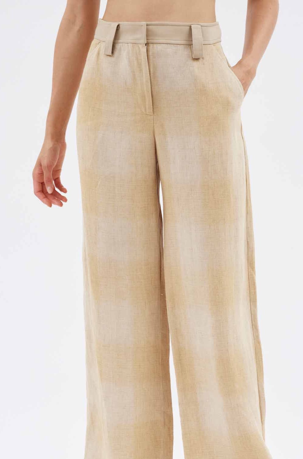 Contrast Waistband Tan Check Trouser - Désordre Boutique