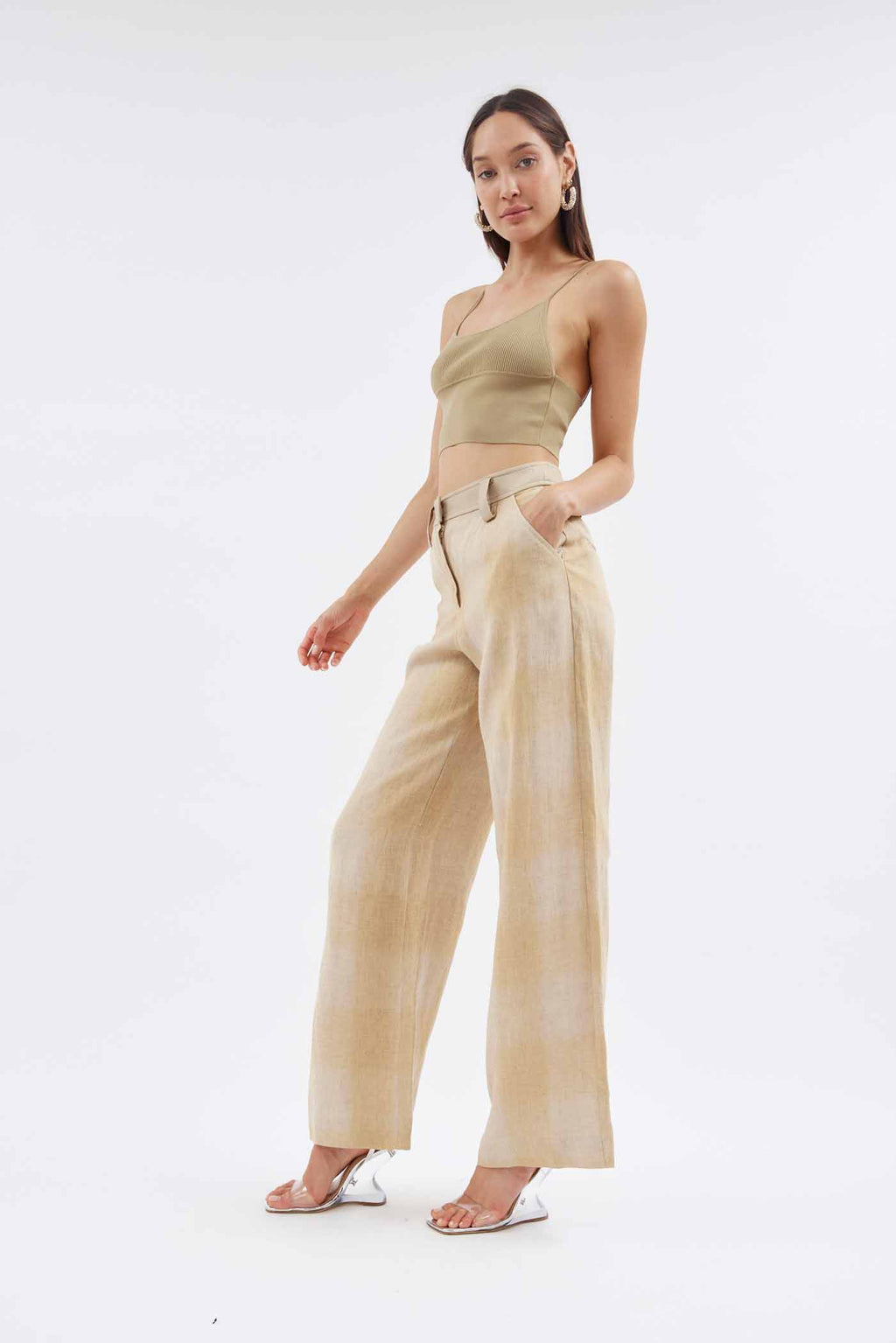 Contrast Waistband Tan Check Trouser - Désordre Boutique