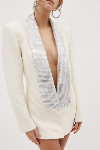 Crystal Embellished Ivory Tuxedo Dress - Désordre Boutique