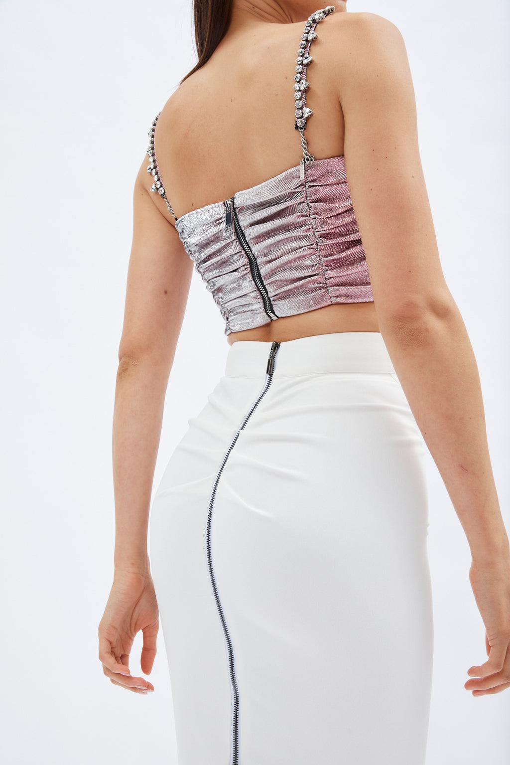 Crystal Spike Pink Silver Ruched Top - Désordre Boutique