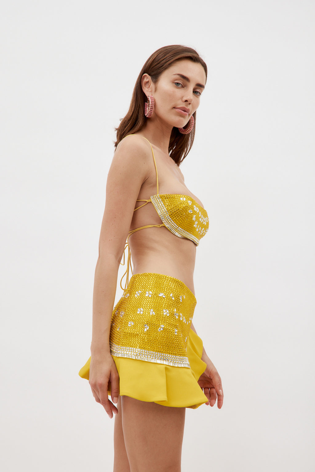 Crystal Watermelon Yellow Ruffled Mini Skirt - Désordre Boutique