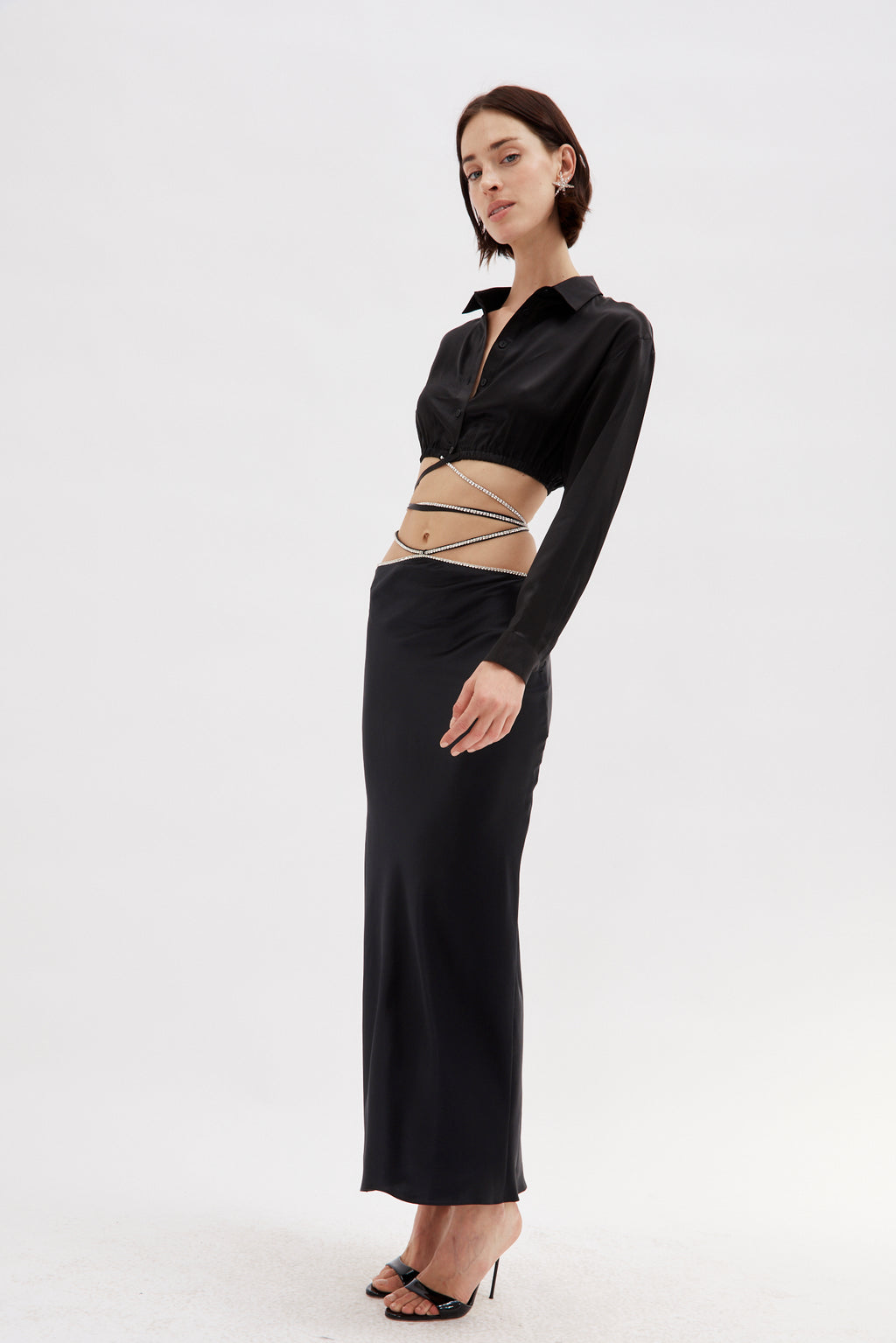 Crystalline Black Crop Wrap Silk Shirt - Désordre Boutique