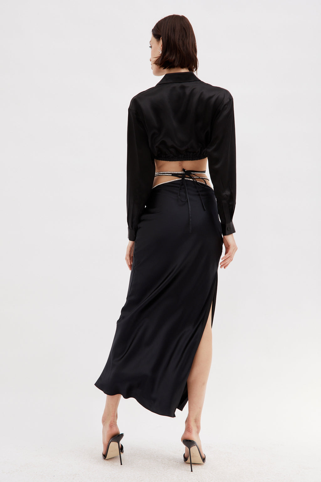 Crystalline Black Crop Wrap Silk Shirt - Désordre Boutique