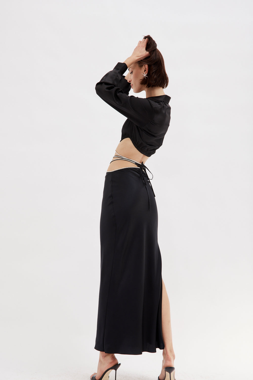 Crystalline Black Crop Wrap Silk Shirt - Désordre Boutique