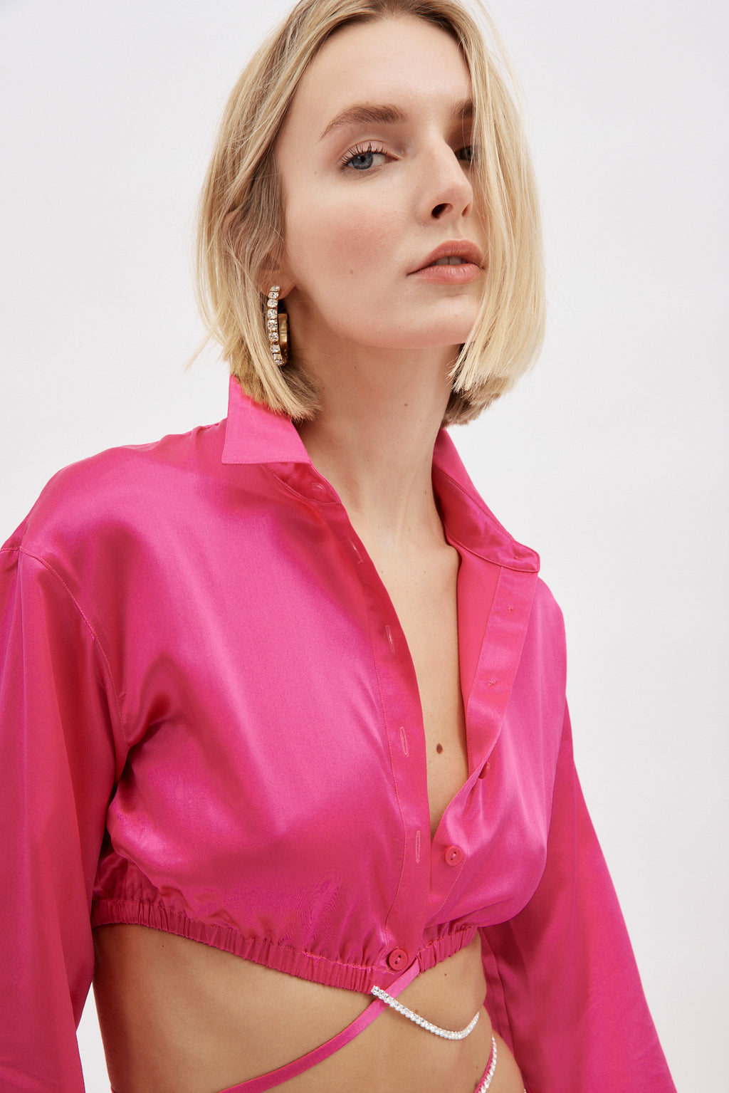 Crystalline Pink Crop Wrap Silk Shirt - Désordre Boutique