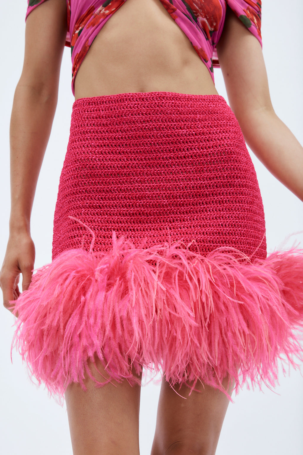 Feather Crochet Fuchsia Mini Skirt - Désordre Boutique