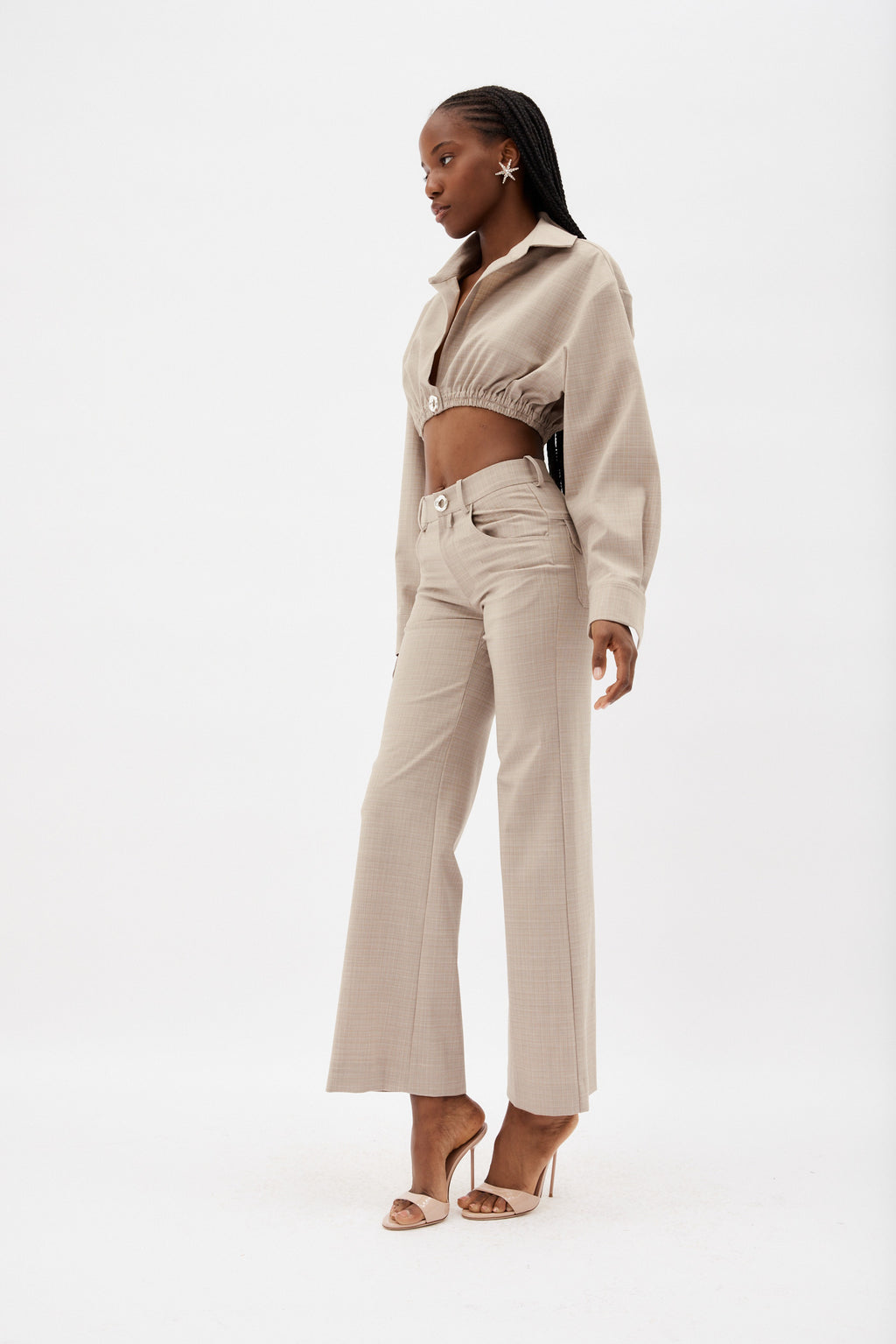 Flared Beige Marle Trouser - Désordre Boutique