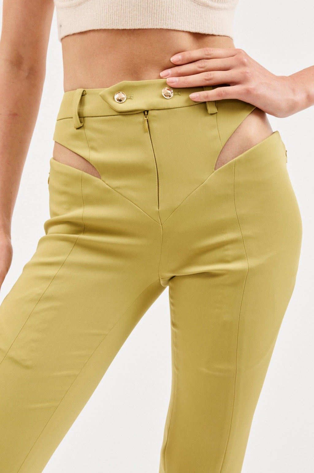 High Waist Lime Green Cut Out Fitted Pant - Désordre Boutique