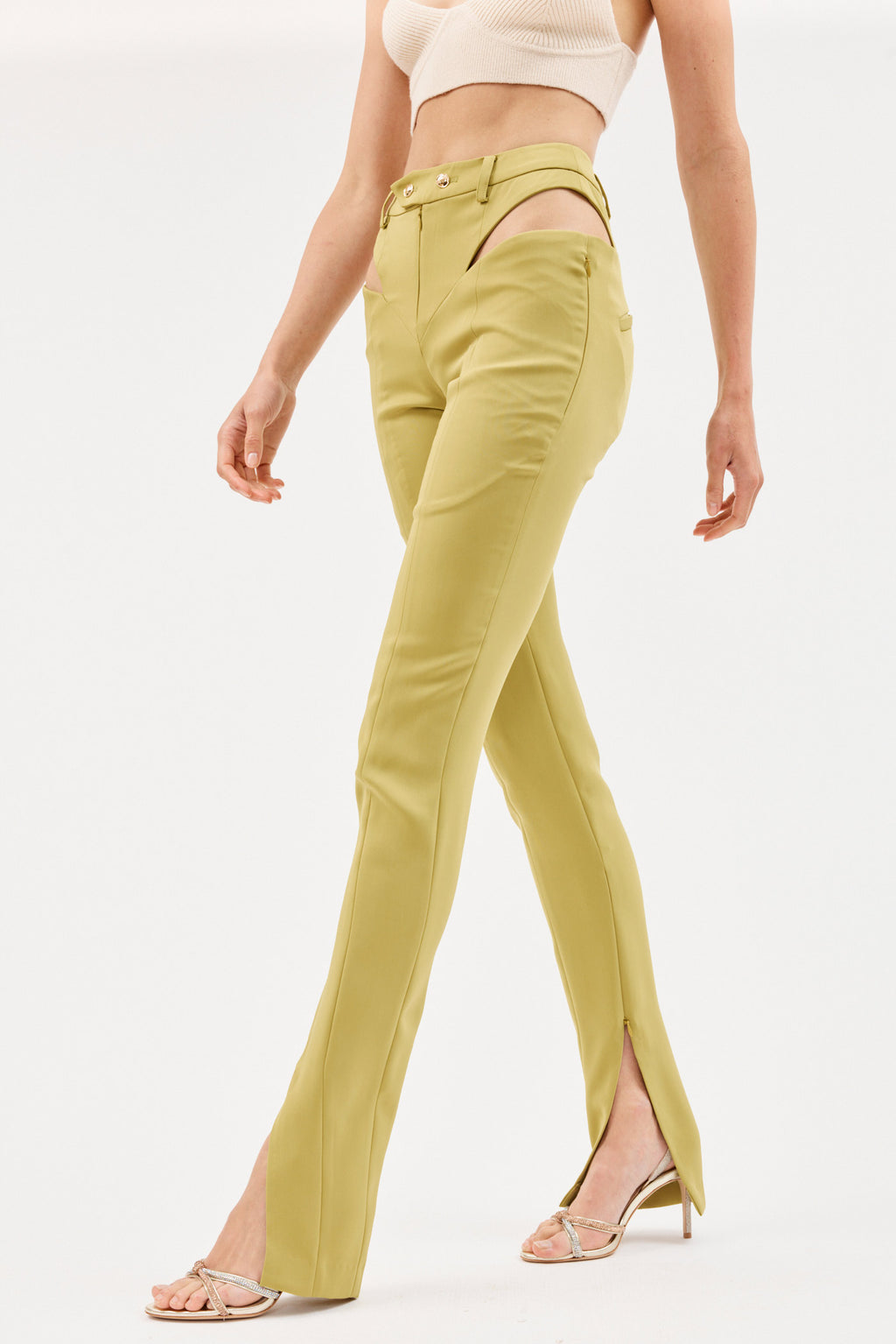 High Waist Lime Green Cut Out Fitted Pant - Désordre Boutique