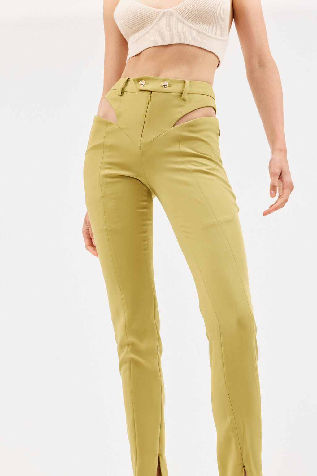 High Waist Lime Green Cut Out Fitted Pant - Désordre Boutique