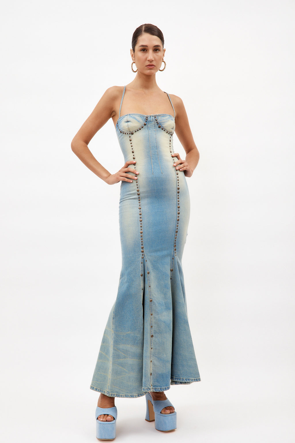 Jean Ticino Warm Sand Long Dress with Studs - Désordre Boutique