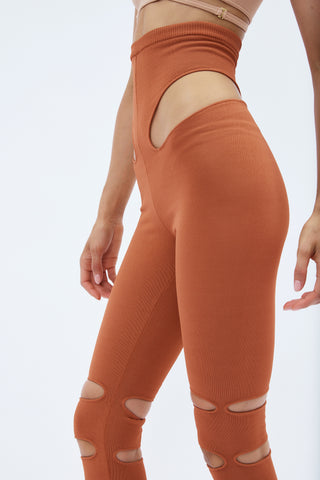 Knit Reddish Brown High Waist Legging with Cut Out - Désordre Boutique