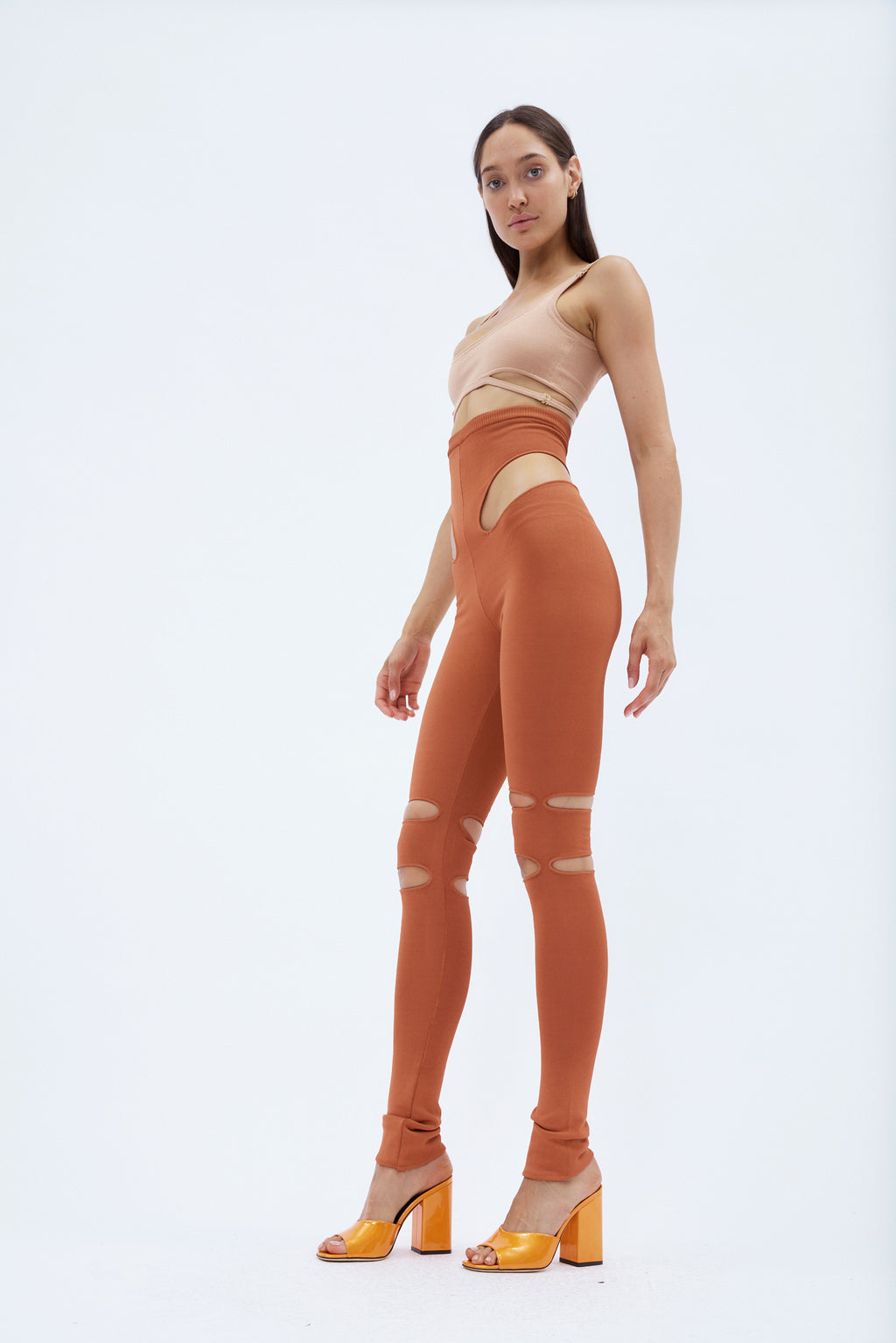 Knit Reddish Brown High Waist Legging with Cut Out - Désordre Boutique