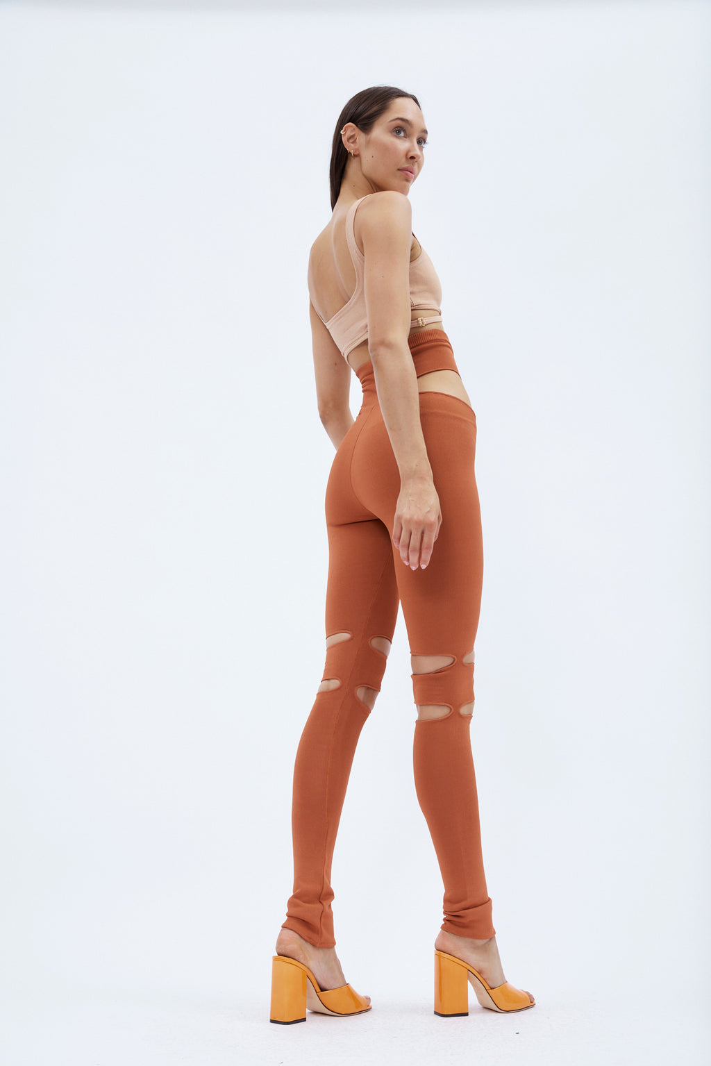 Knit Reddish Brown High Waist Legging with Cut Out - Désordre Boutique