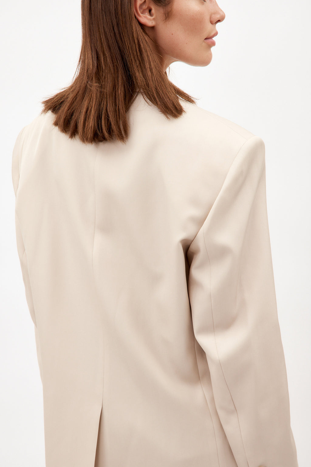 Longline Beige Silk Tuxedo Blazer - Désordre Boutique