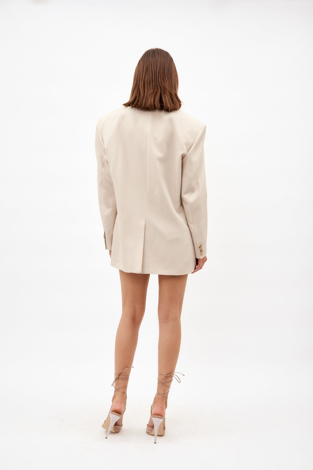 Longline Beige Silk Tuxedo Blazer - Désordre Boutique