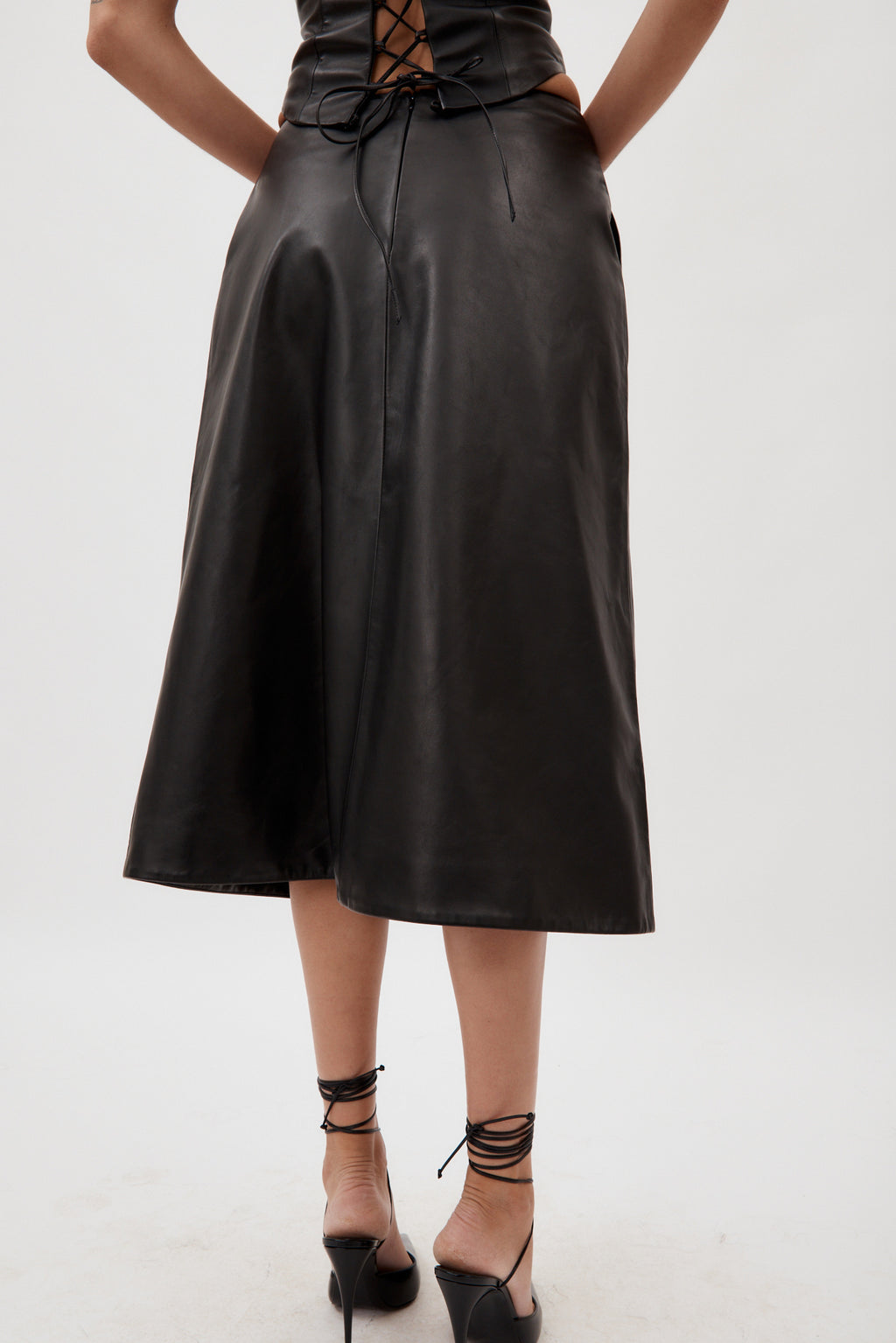 Low Rise Black Leather Midi Skirt - Désordre Boutique