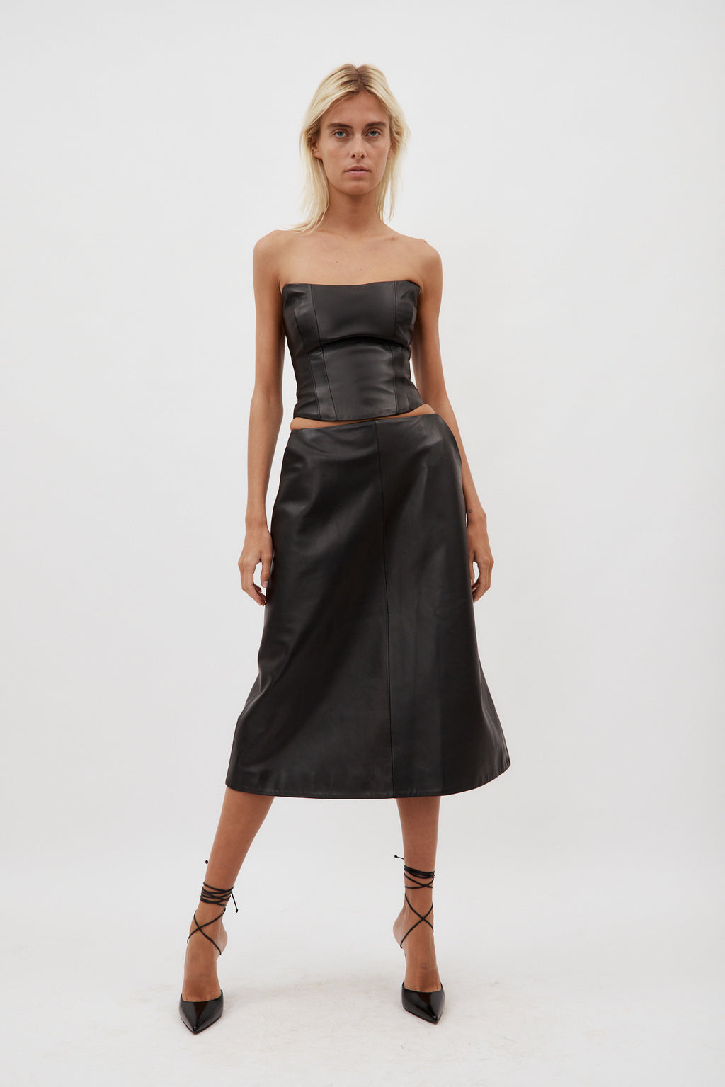 Low Rise Black Leather Midi Skirt - Désordre Boutique