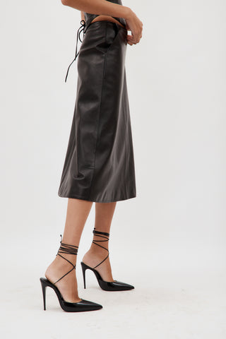 Low Rise Black Leather Midi Skirt - Désordre Boutique