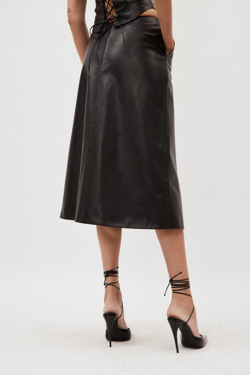 Low Rise Black Leather Midi Skirt - Désordre Boutique