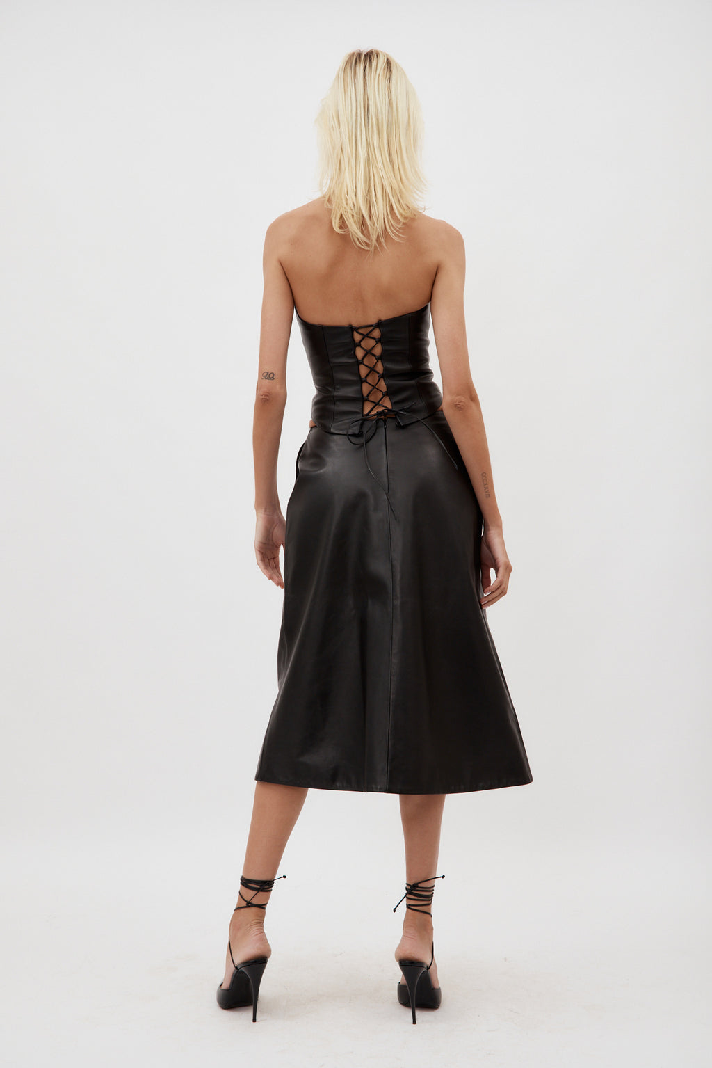 Low Rise Black Leather Midi Skirt - Désordre Boutique