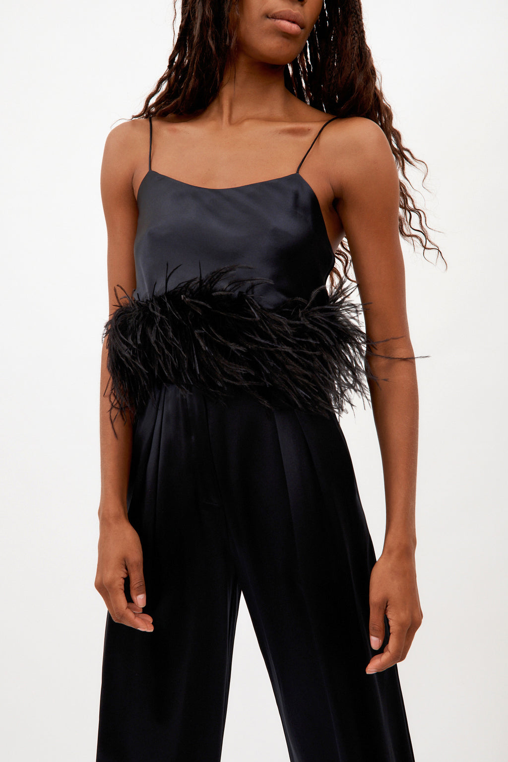 Mini Black Camisole with Ostrich Feathers - Désordre Boutique