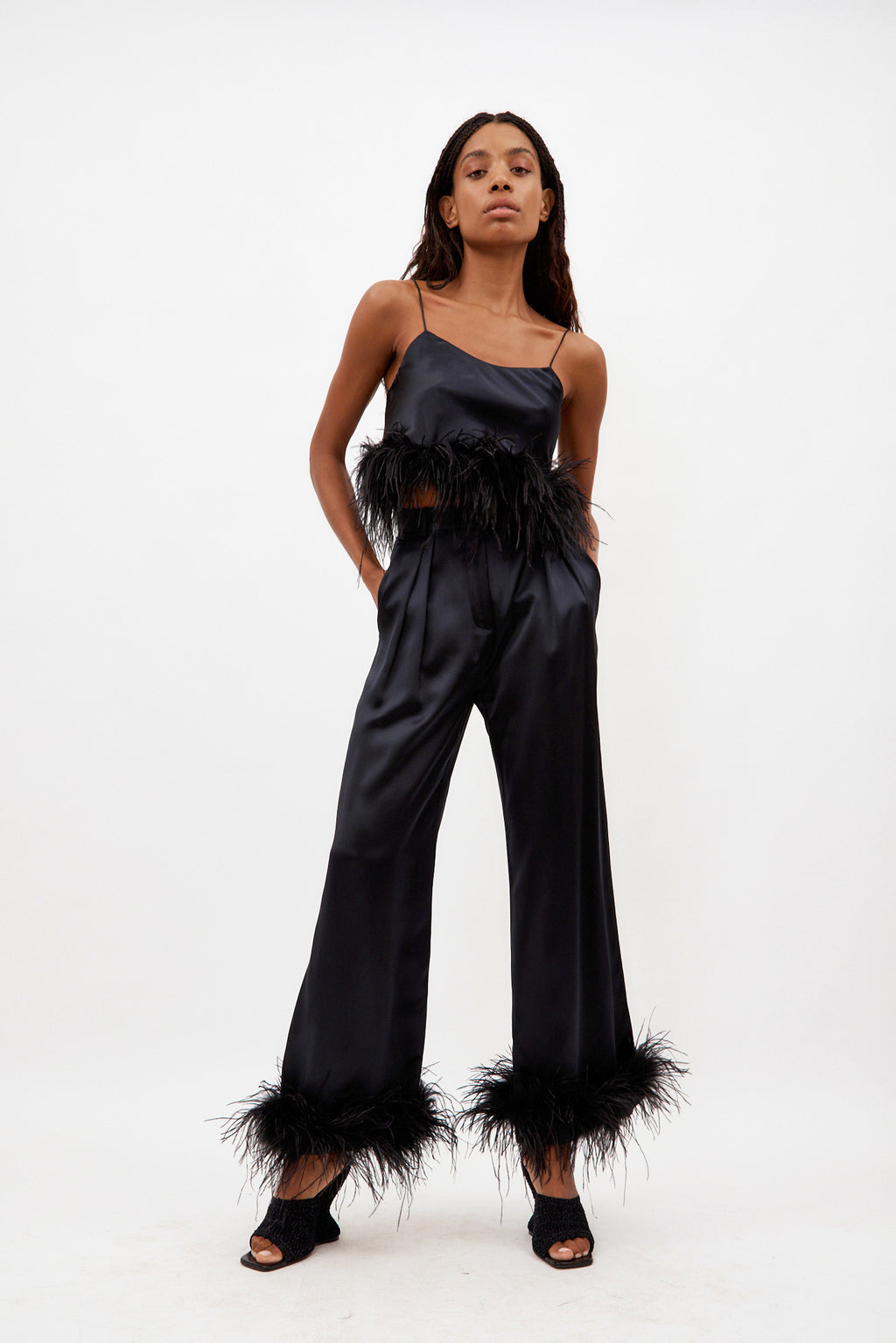 Mini Black Camisole with Ostrich Feathers - Désordre Boutique