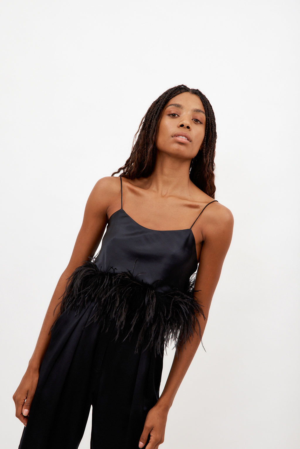 Mini Black Camisole with Ostrich Feathers - Désordre Boutique