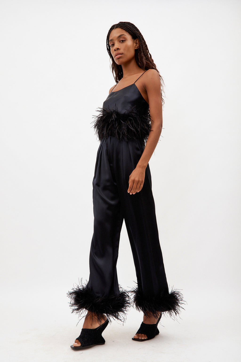 Mini Black Camisole with Ostrich Feathers - Désordre Boutique