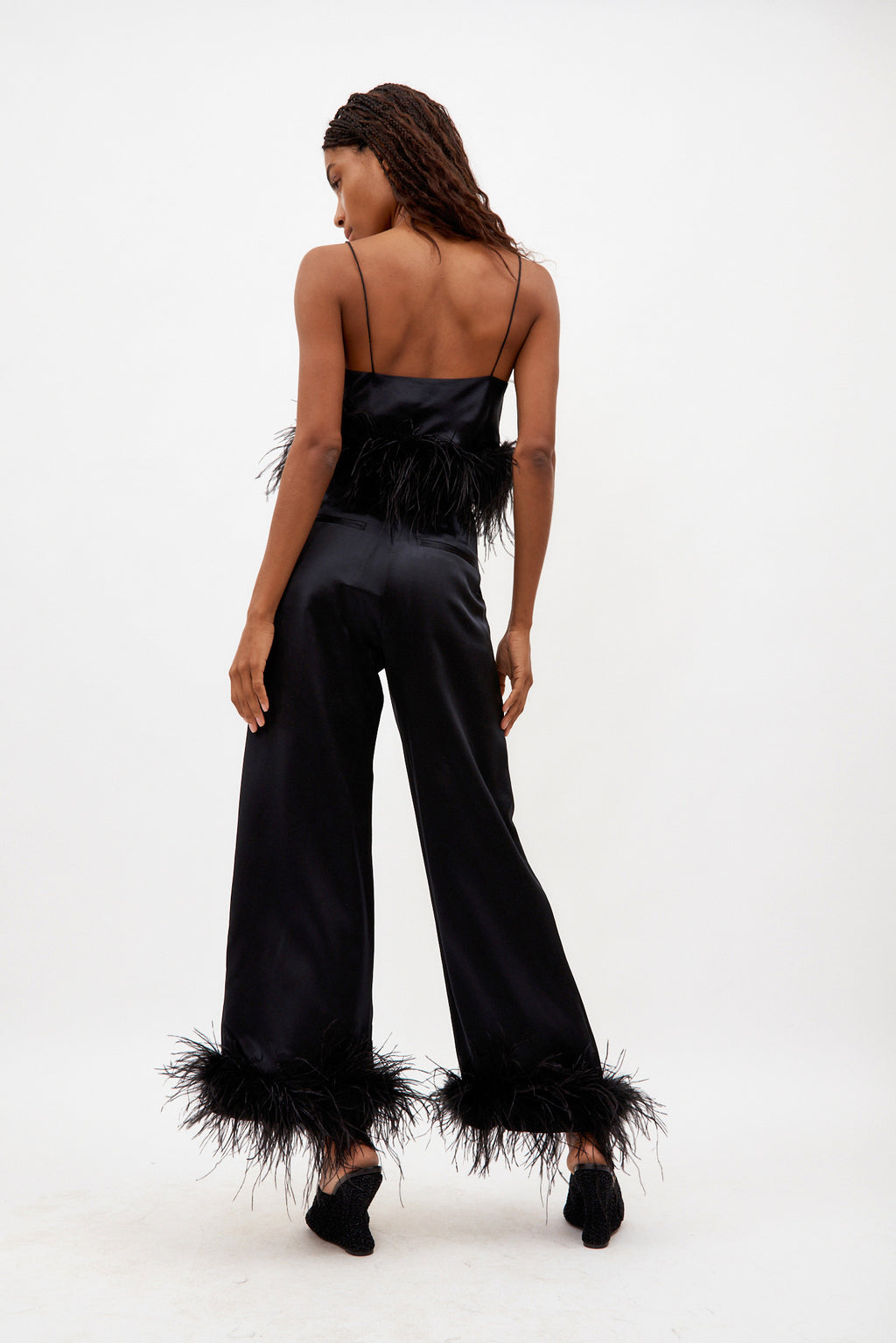 Mini Black Camisole with Ostrich Feathers - Désordre Boutique