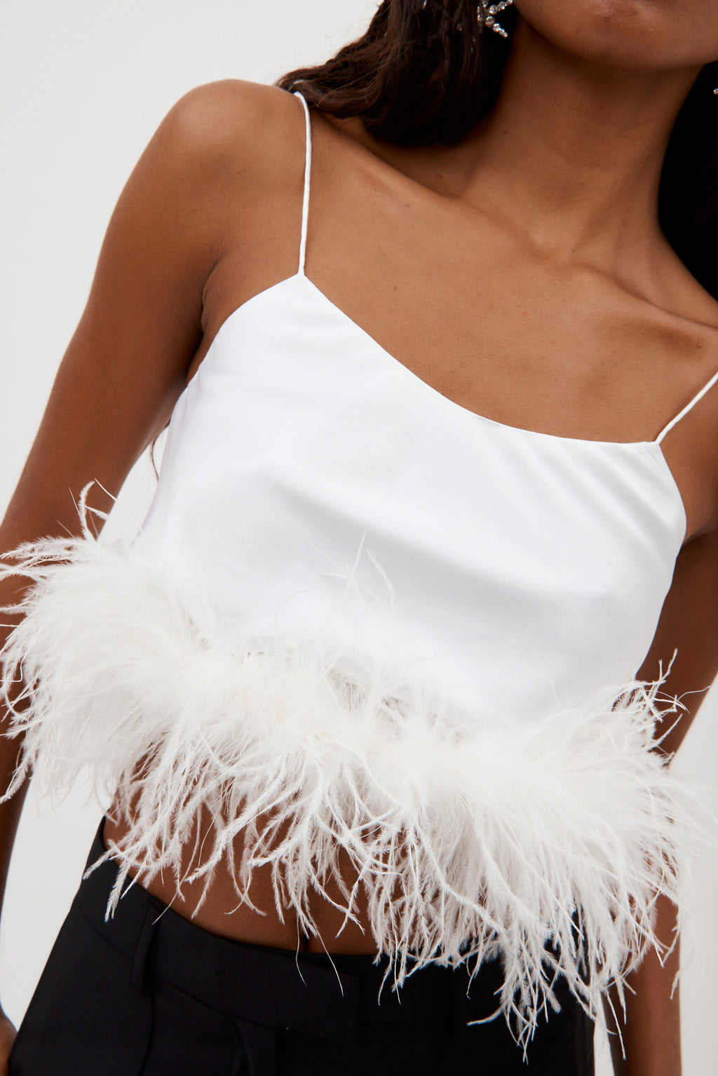 Mini White Camisole with Ostrich Feathers - Désordre Boutique