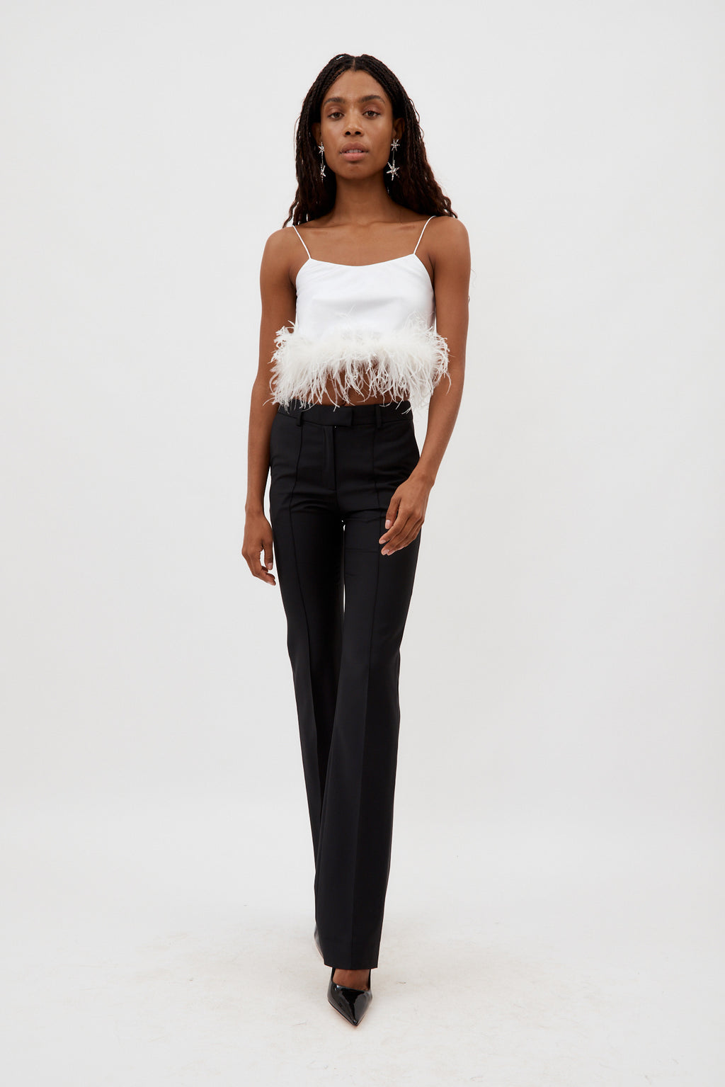 Mini White Camisole with Ostrich Feathers - Désordre Boutique