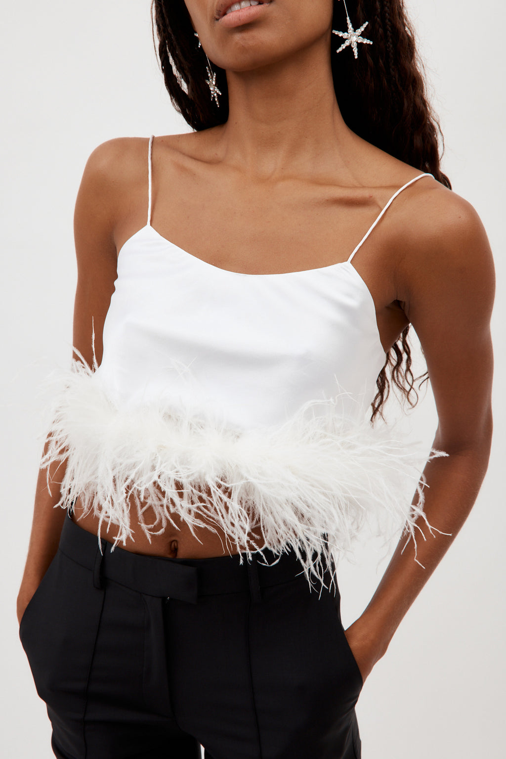 Mini White Camisole with Ostrich Feathers - Désordre Boutique