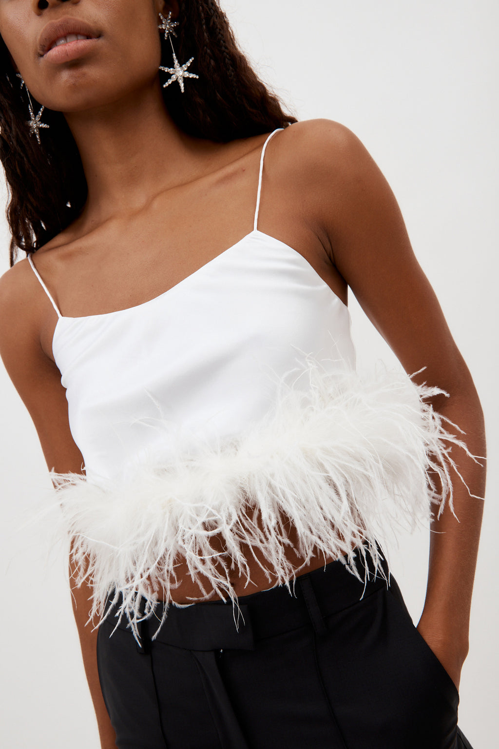 Mini White Camisole with Ostrich Feathers - Désordre Boutique