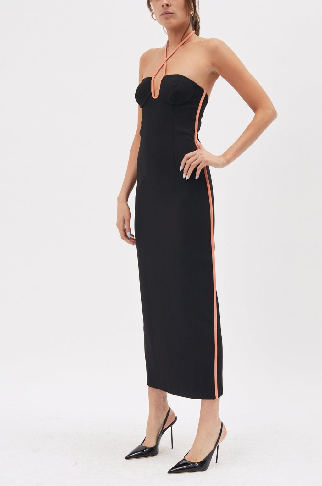Coral dress black shoes sales