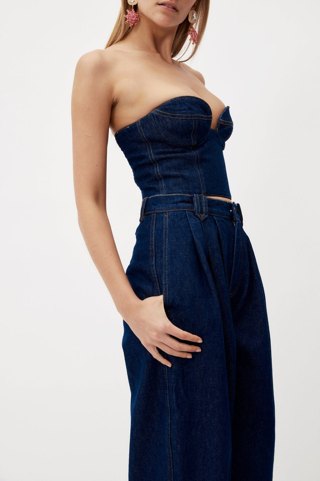 Navy Denim Bustier Crop Top - Désordre Boutique