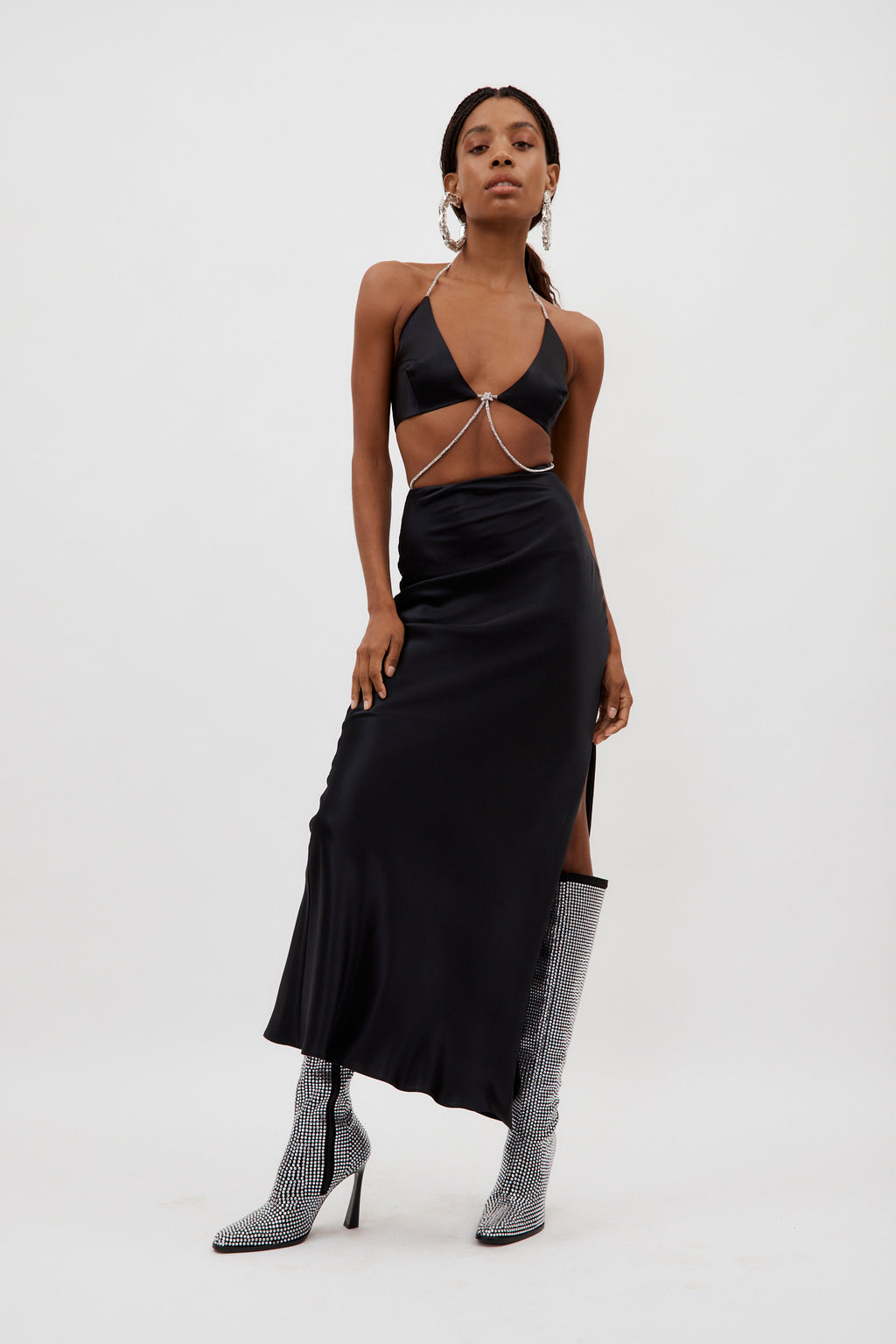 Nomi Black Crystalline Wrap Halter Dress No mo - Désordre Boutique